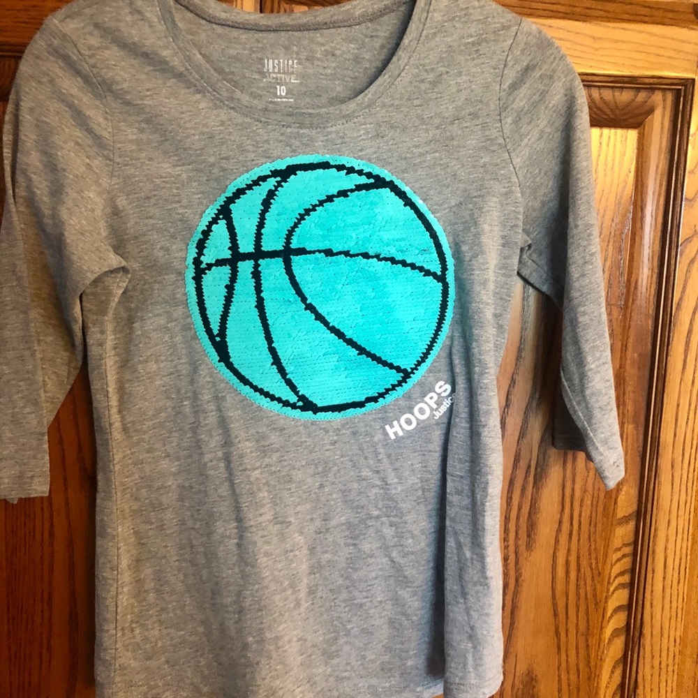 Justice Active 3/4 sleeve basketball sequin shirt